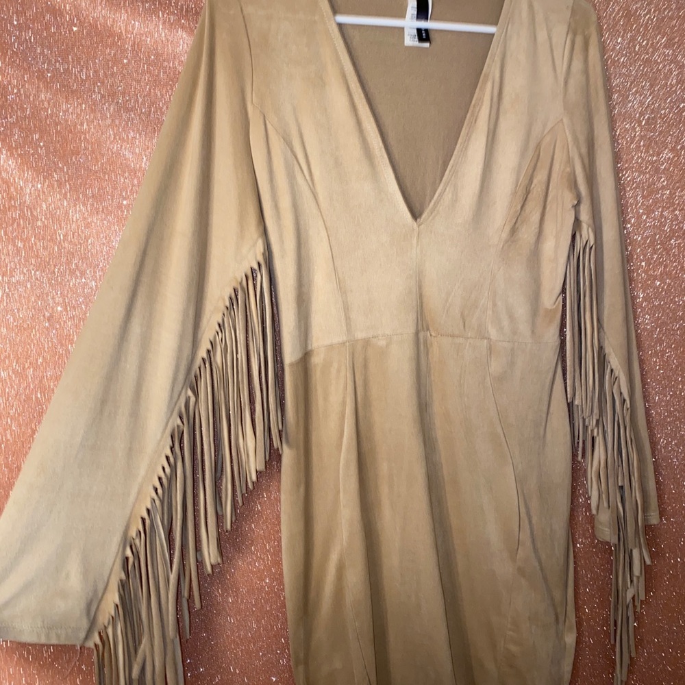 Tan fringe bodycon dress